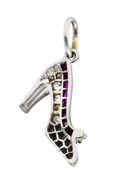 Art Deco 0.55 Carat Diamond Ruby Platinum Heeled Shoe Charm