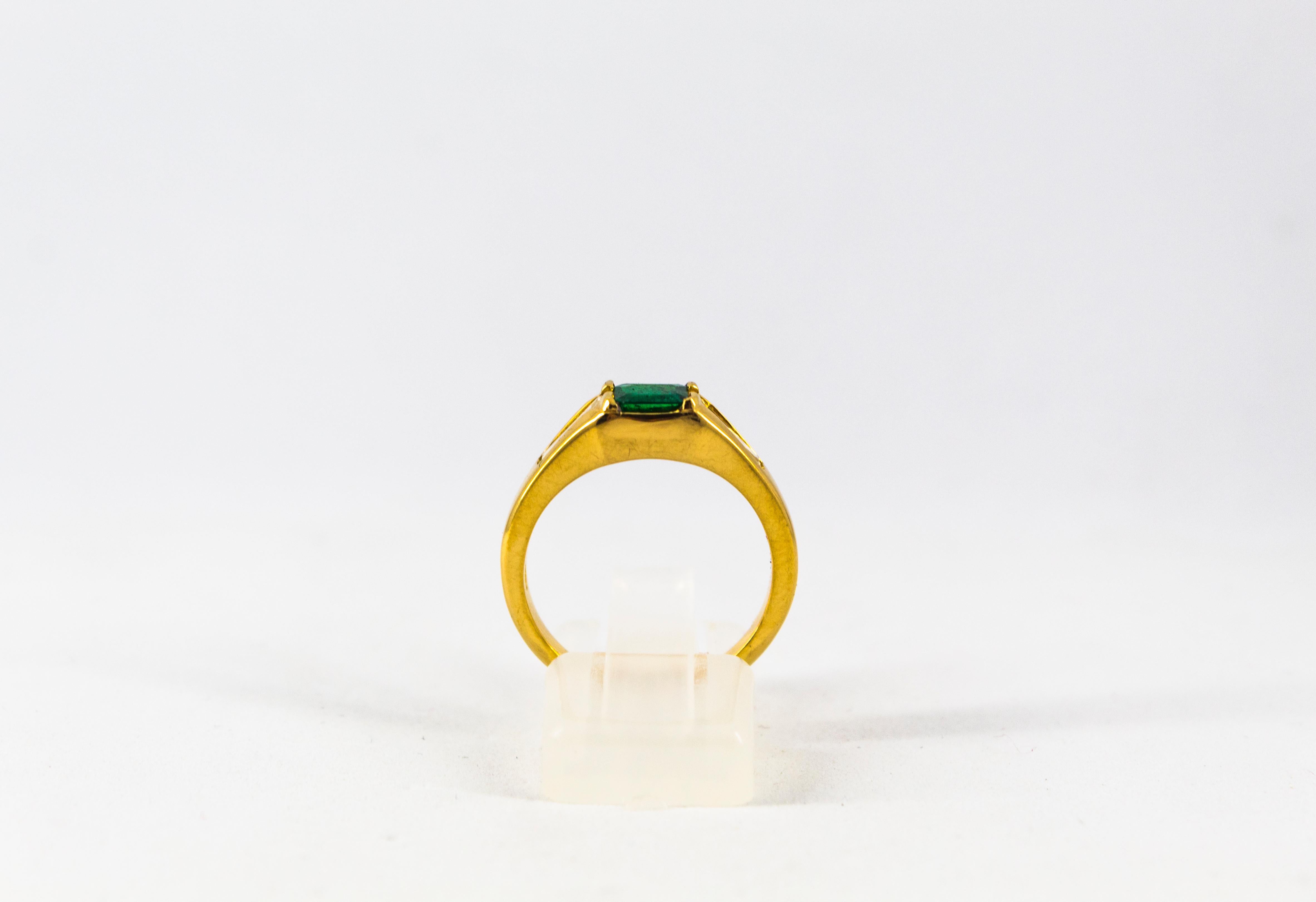 This Ring is made of 18K Yellow Gold.
This Ring has 0.70 Carats of White Baguette Cut Diamonds.
This Ring has a 0.55 Carats Colombia Emerald.
This Ring is inspired by Art Deco.
Size ITA: 15 USA: 7 1/4
We're a workshop so every piece is handmade,