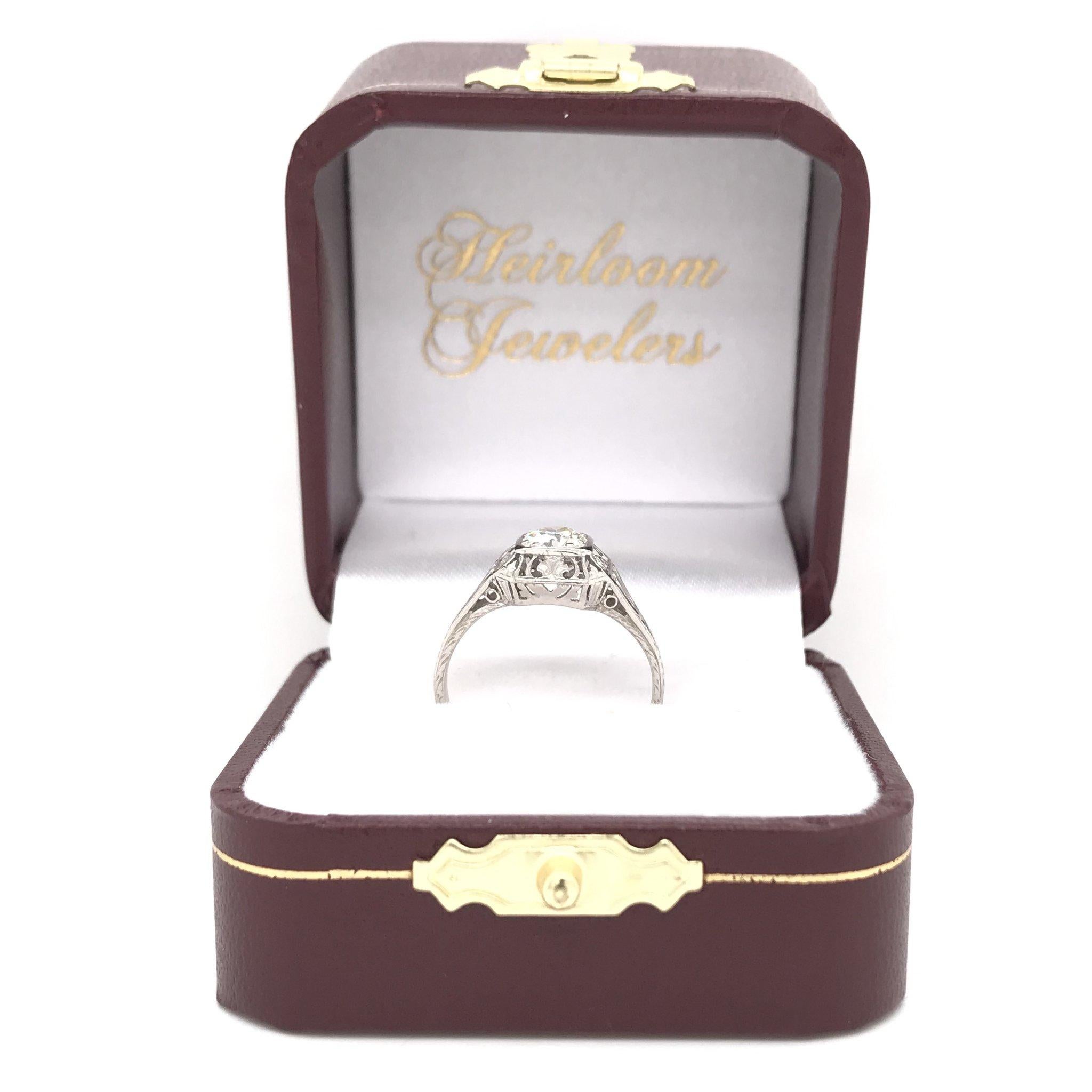 Women's Art Deco 0.55 Carat Platinum Diamond Filigree Ring