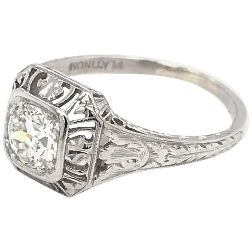 Art Deco 0.55 Carat Platinum Diamond Filigree Ring