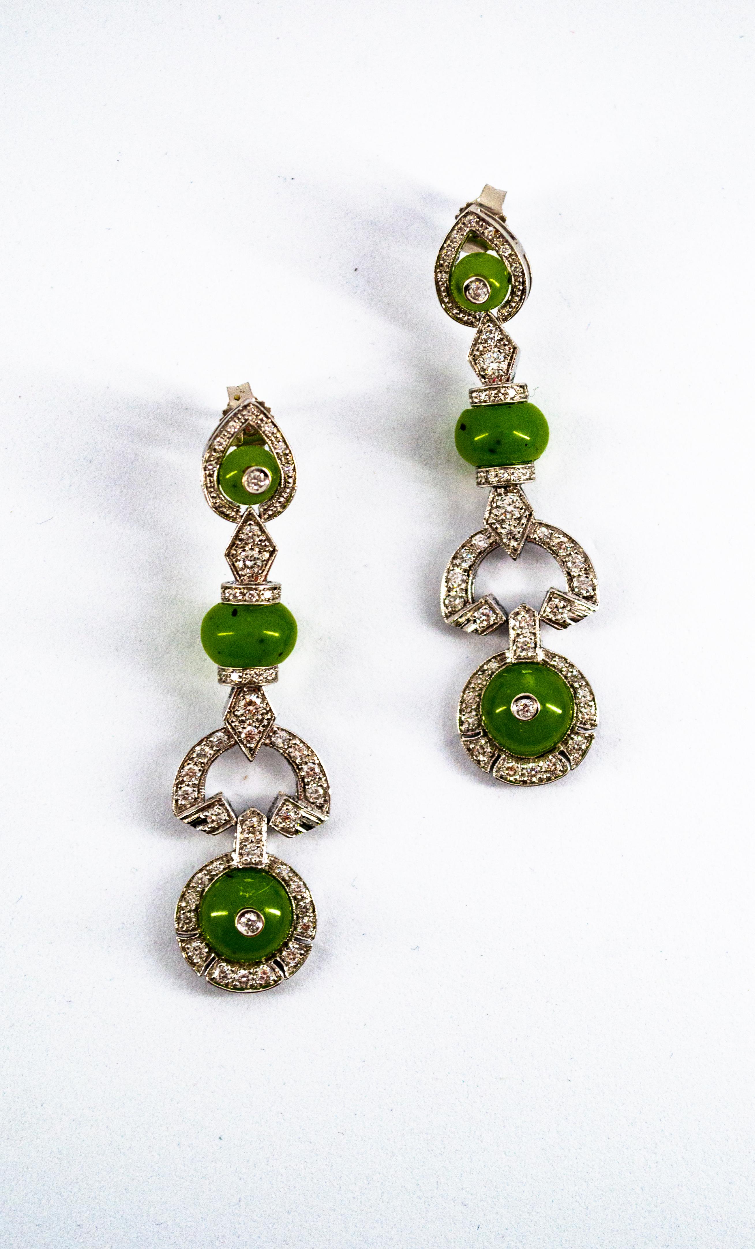 Art Deco Style 0.55 Carat White Diamond Jade White Gold Stud Drop Earrings For Sale 6