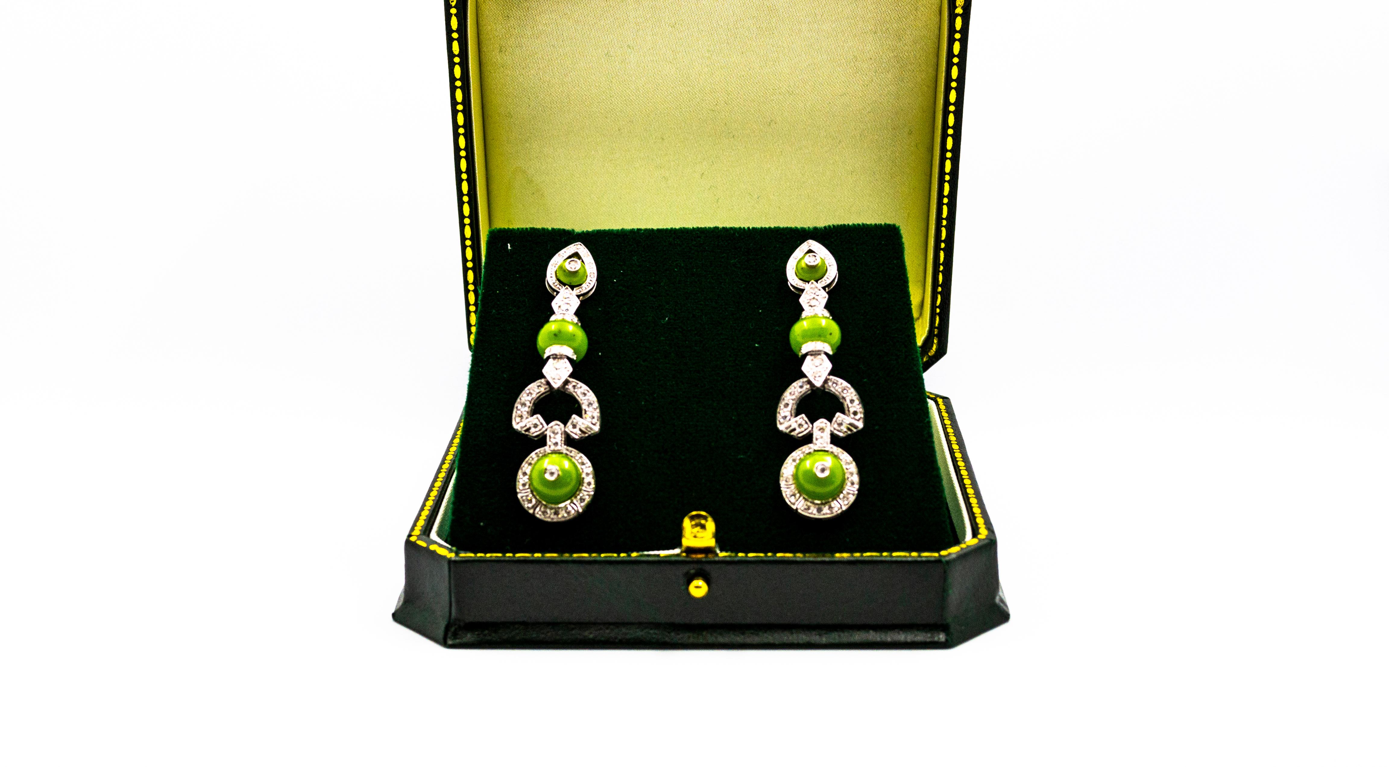 These Earrings are made of 9k White Gold.
These Earrings are available also in 14K or 18K Yellow or White Gold.
These Earrings have 0.55 Carats of White Modern Round Cut Diamonds.
These Earrings have also Jade.
These Earrings are available also with