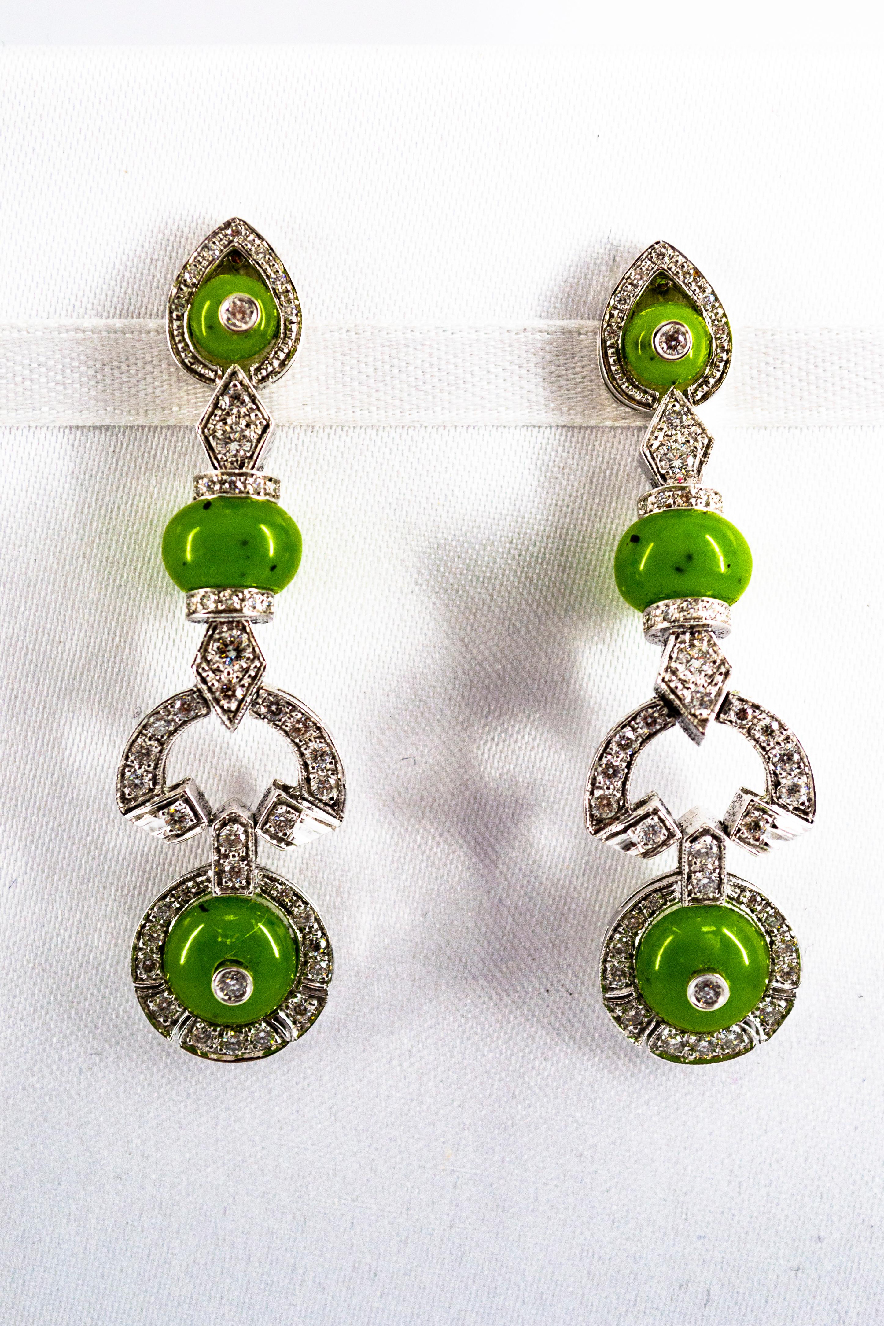 Art Deco Style 0.55 Carat White Diamond Jade White Gold Stud Drop Earrings For Sale 3