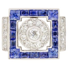 Art Deco 0.55ct Diamond and Sapphire Cluster Ring, c.1920s