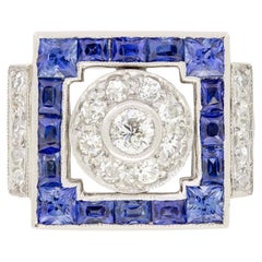 Art-Déco-Cluster-Ring mit 0,55 Karat Diamant und Saphir, ca. 1920er Jahre