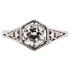 Art Déco 0,56 Quilates Diamante Solitario Filigrana Anillo de Compromiso Vintage Platino