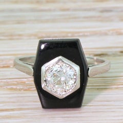 Art Deco 0.56 Carat Old Cut Diamond and Onyx Ring