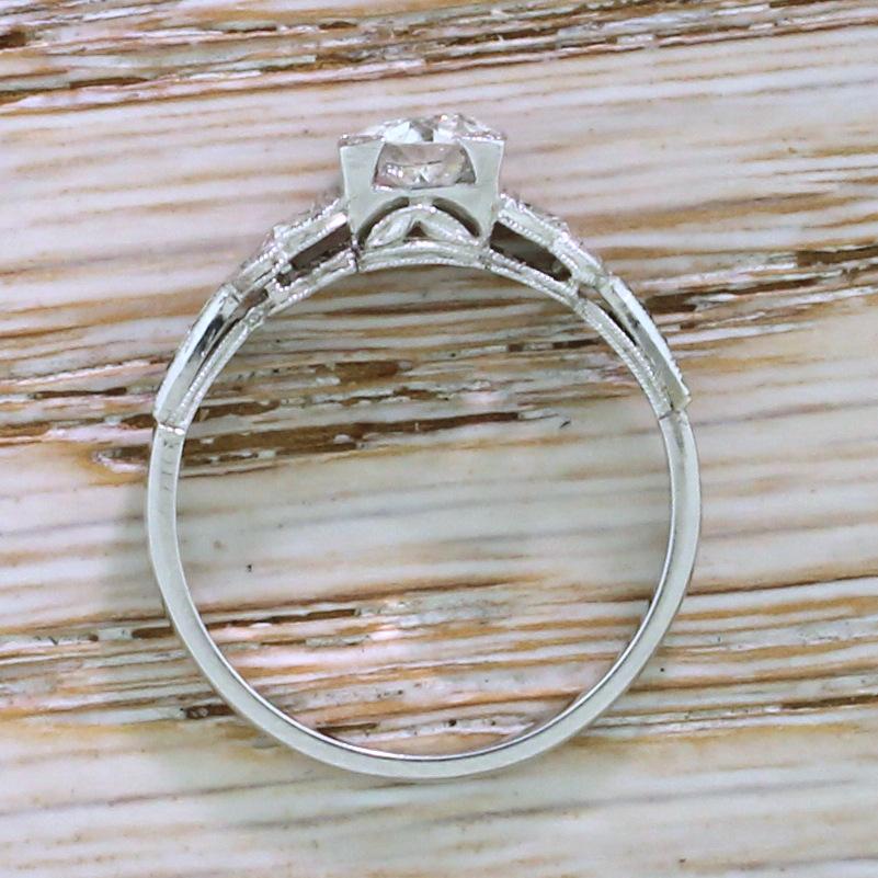Art Deco 0.56 Carat Old Cut Diamond and Sapphire Platinum Engagement Ring Damen