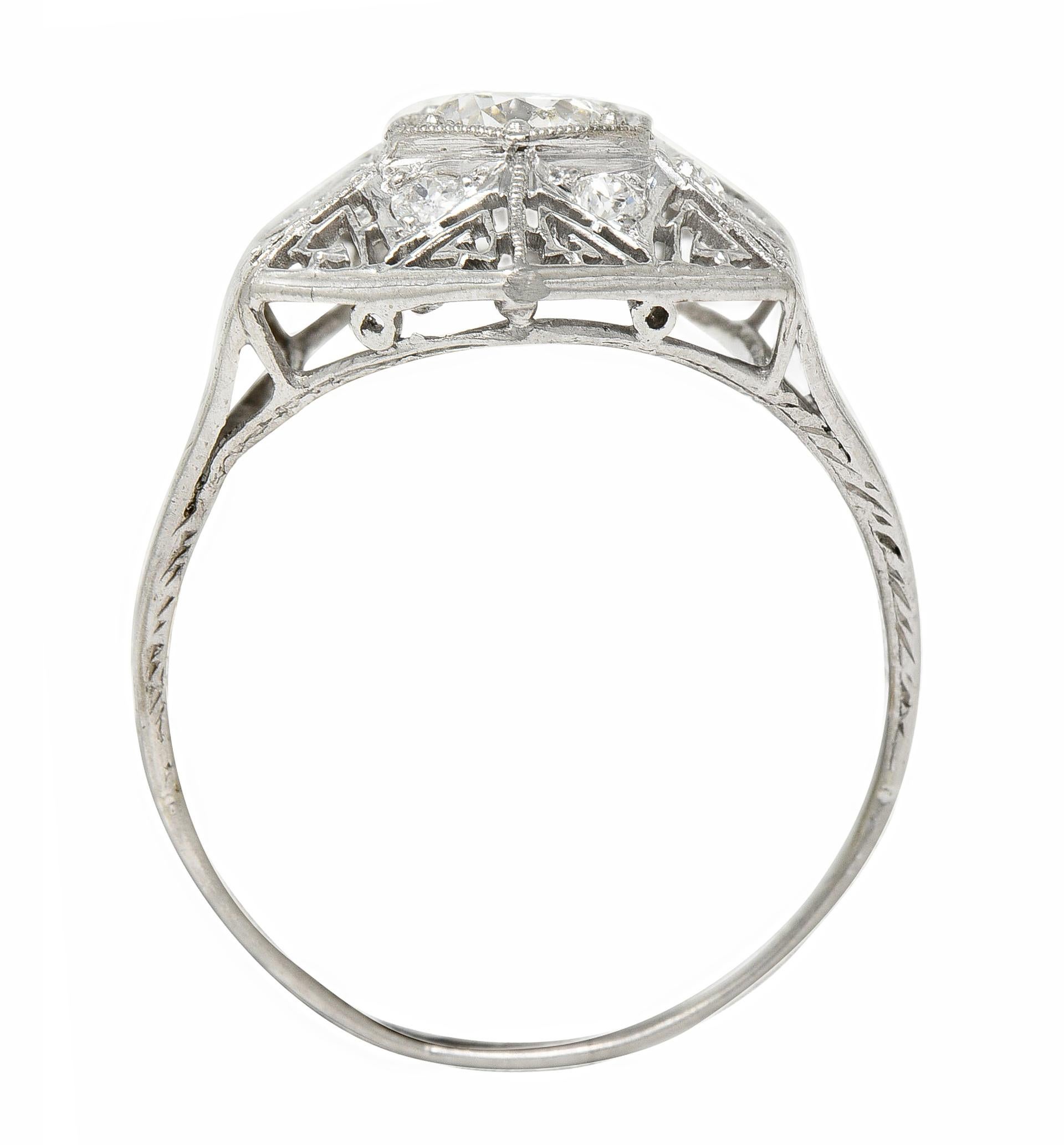 Art Deco 0.56 CTW Diamond Platinum Hexagonal Greek Key Vintage Dinner Ring For Sale 2
