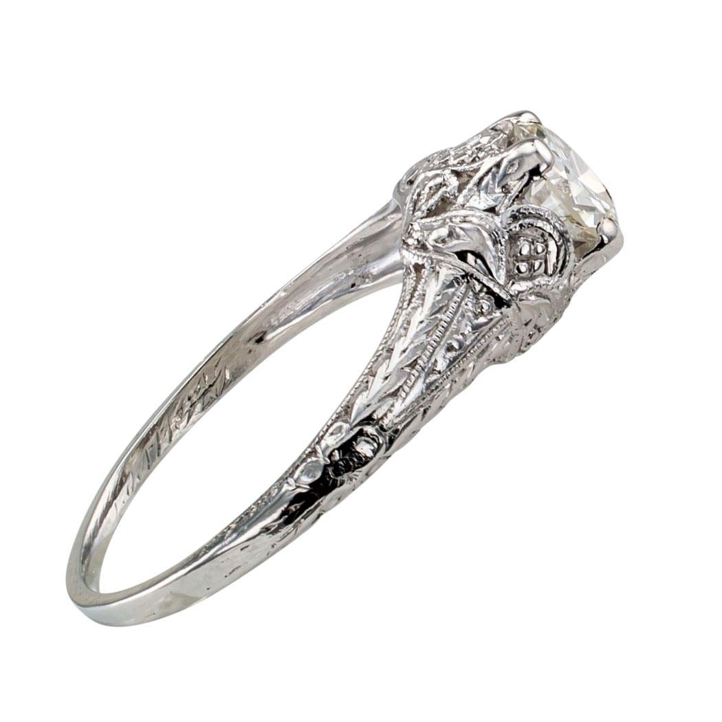 Art Deco 0.57 Carat Diamond Solitaire Platinum Engagement Ring In Excellent Condition In Los Angeles, CA