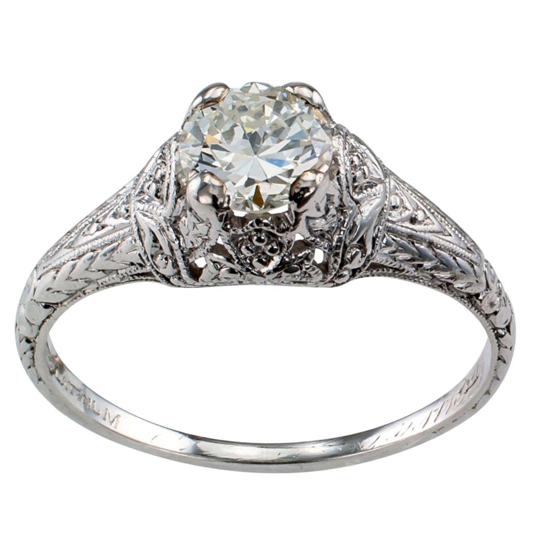 Art Deco 0.57 Carat Diamond Solitaire Platinum Engagement Ring