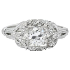 Art Deco 0.57 Carat Old European Cut Diamond Platinum Engagement Ring