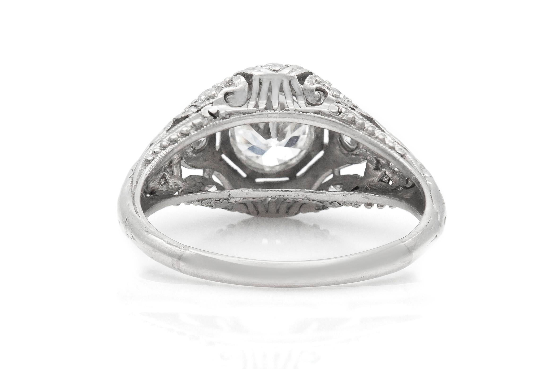 Women's Art Deco 0.58 Carat Old European Cut Diamond Ring For Sale