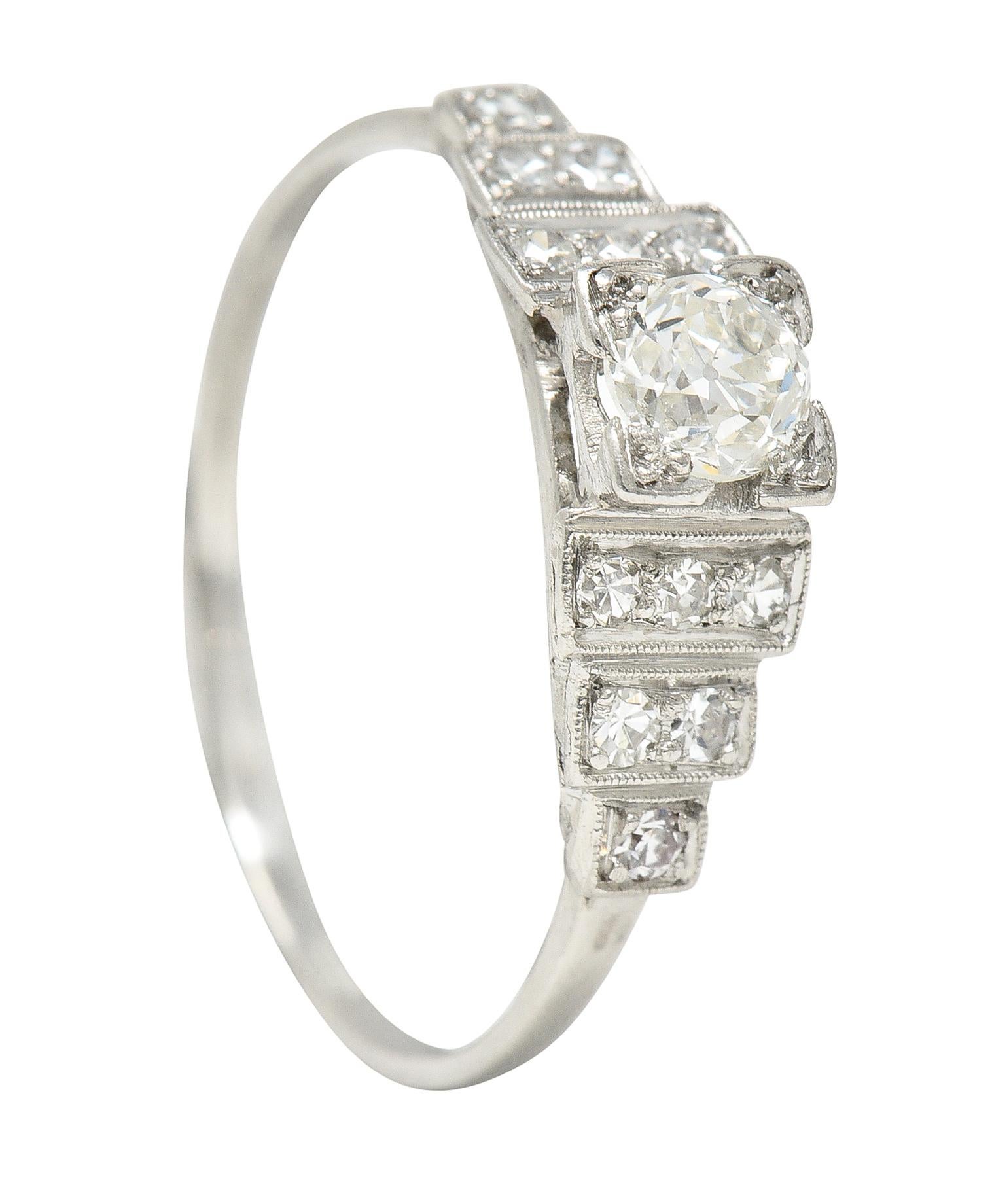 Art Deco 0.58 Carats Old European Diamond Platinum Stepped Engagement Ring 4