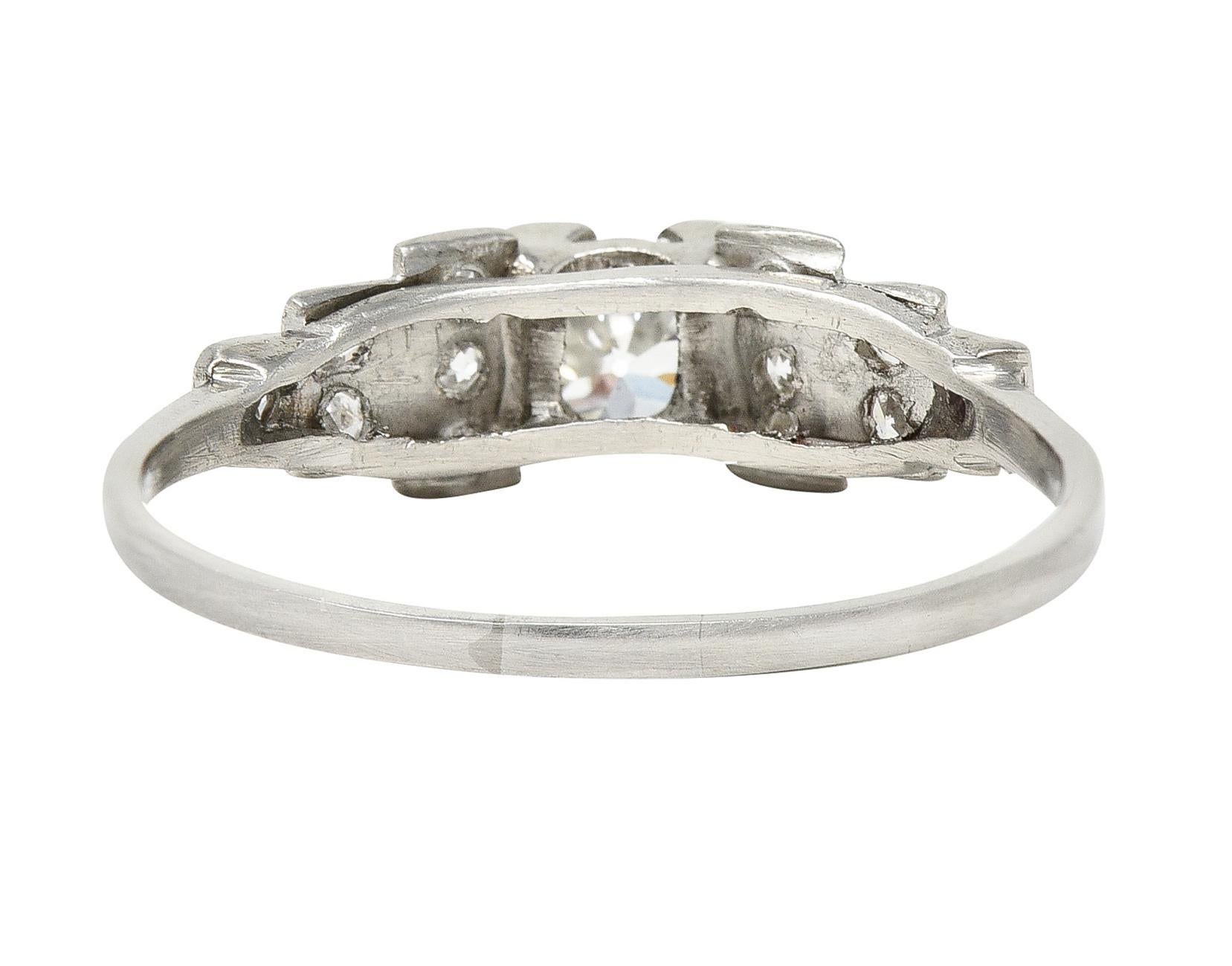 Old European Cut Art Deco 0.58 Carats Old European Diamond Platinum Stepped Engagement Ring