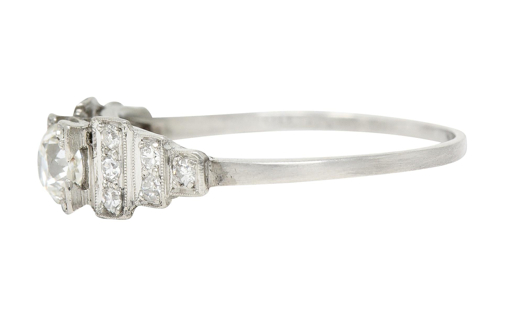 Art Deco 0.58 Carats Old European Diamond Platinum Stepped Engagement Ring In Excellent Condition In Philadelphia, PA