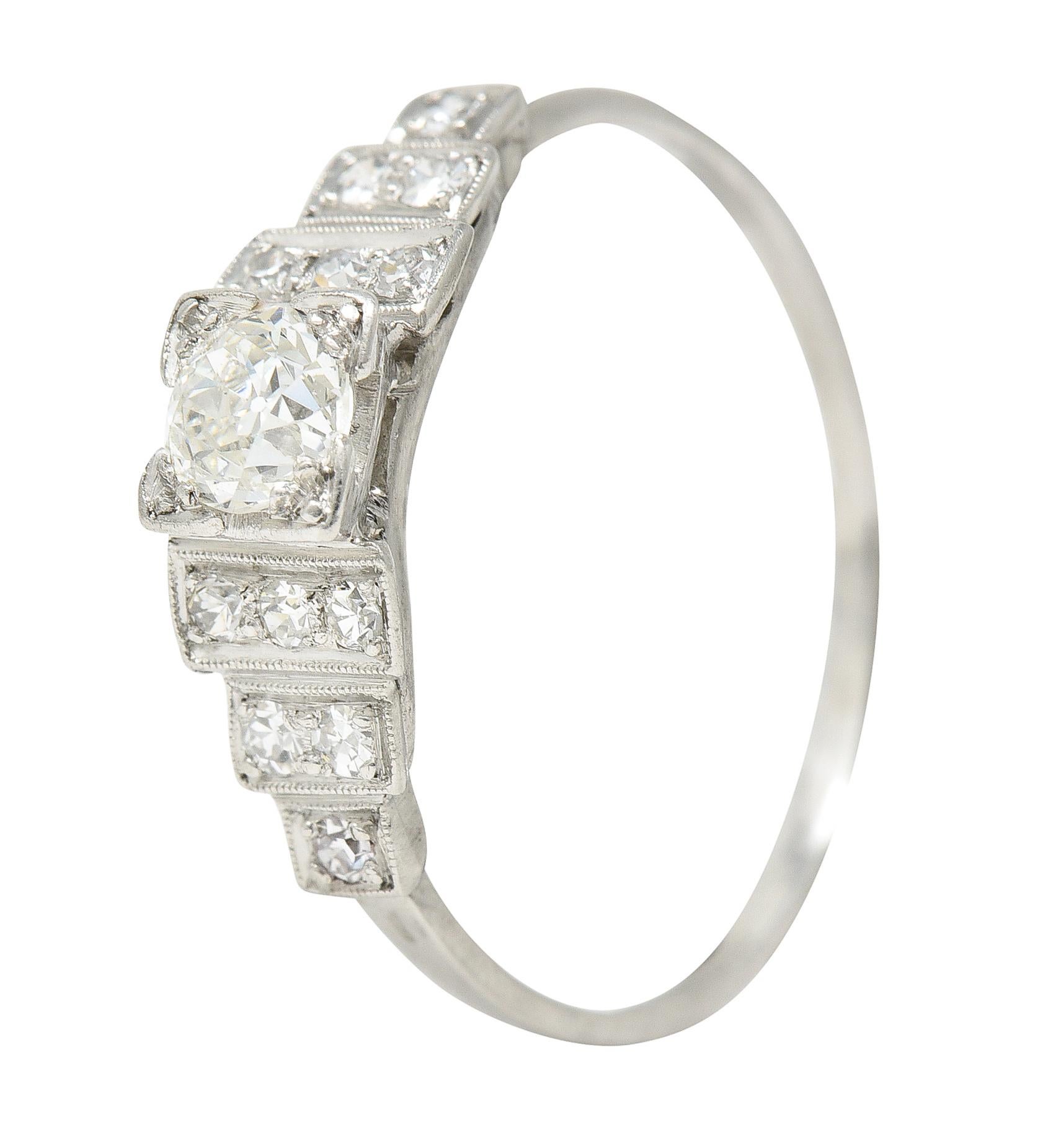 Art Deco 0.58 Carats Old European Diamond Platinum Stepped Engagement Ring 2