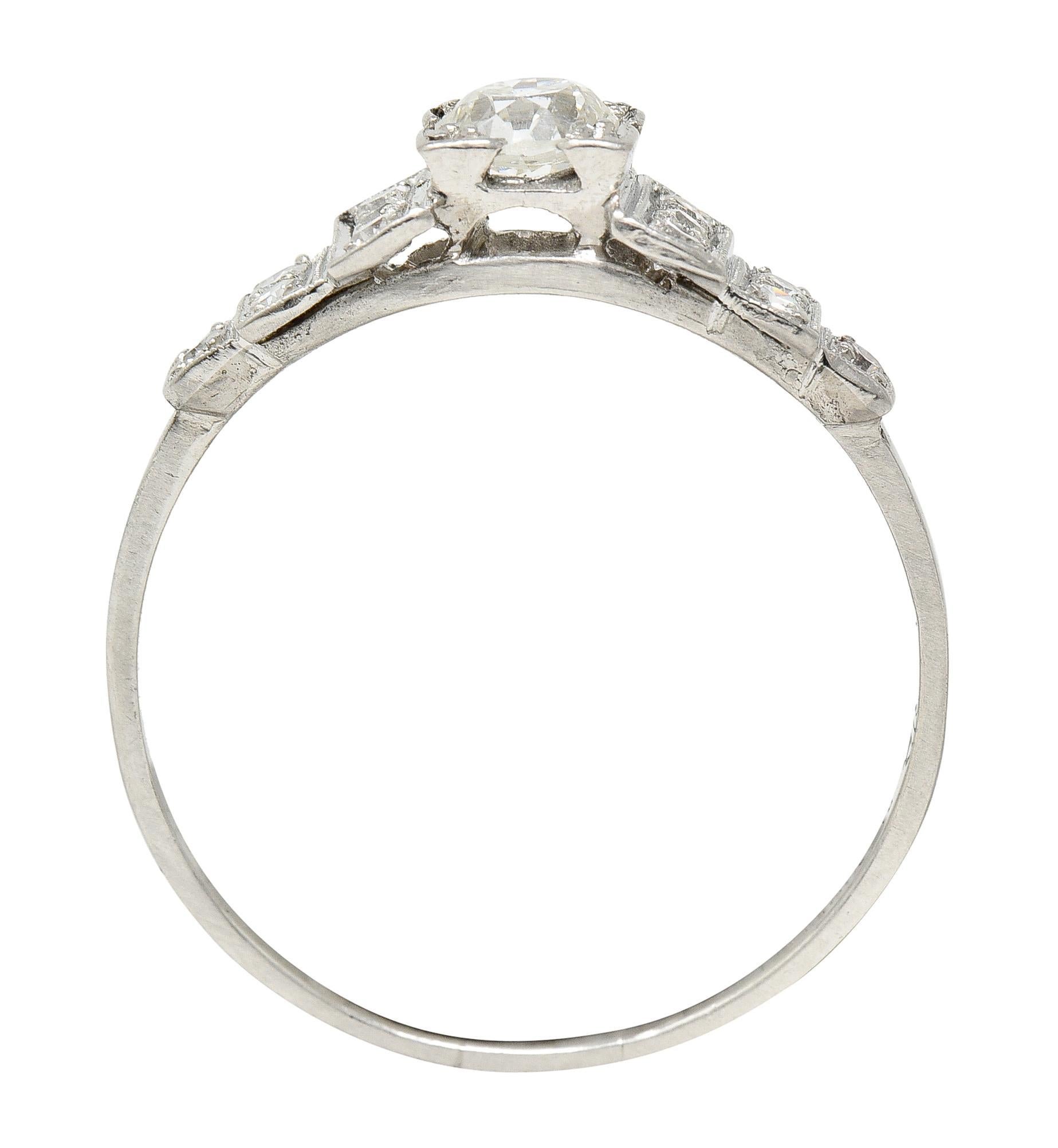 Art Deco 0.58 Carats Old European Diamond Platinum Stepped Engagement Ring 3