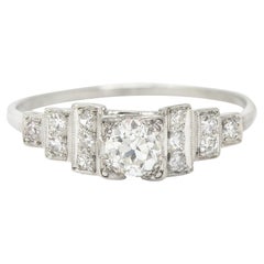 Art Deco 0.58 Carats Old European Diamond Platinum Stepped Engagement Ring