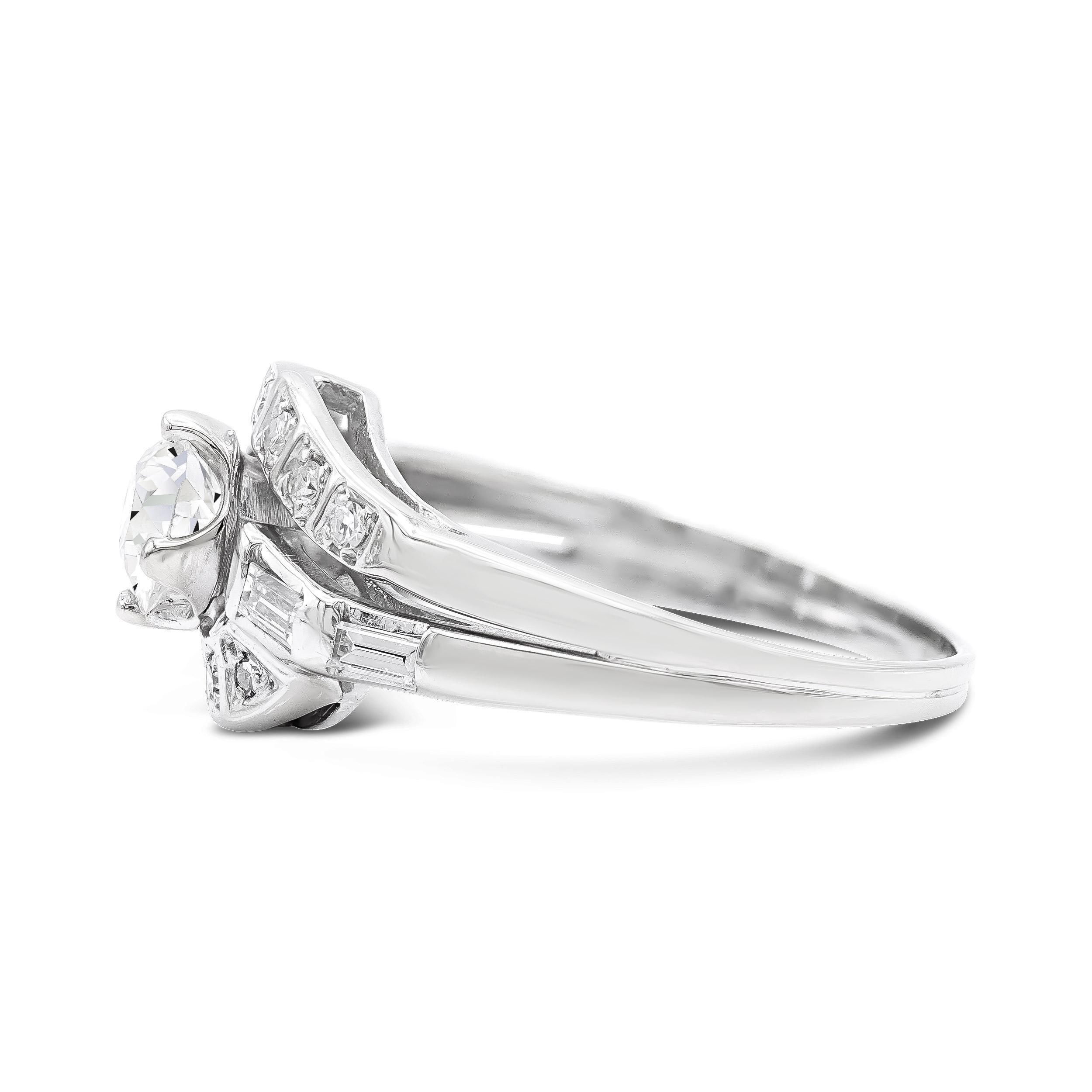 Art Deco 0.58 Ct. Old European Cut Diamond Engagement Ring H SI1 in Platinum In Good Condition For Sale In New York, NY