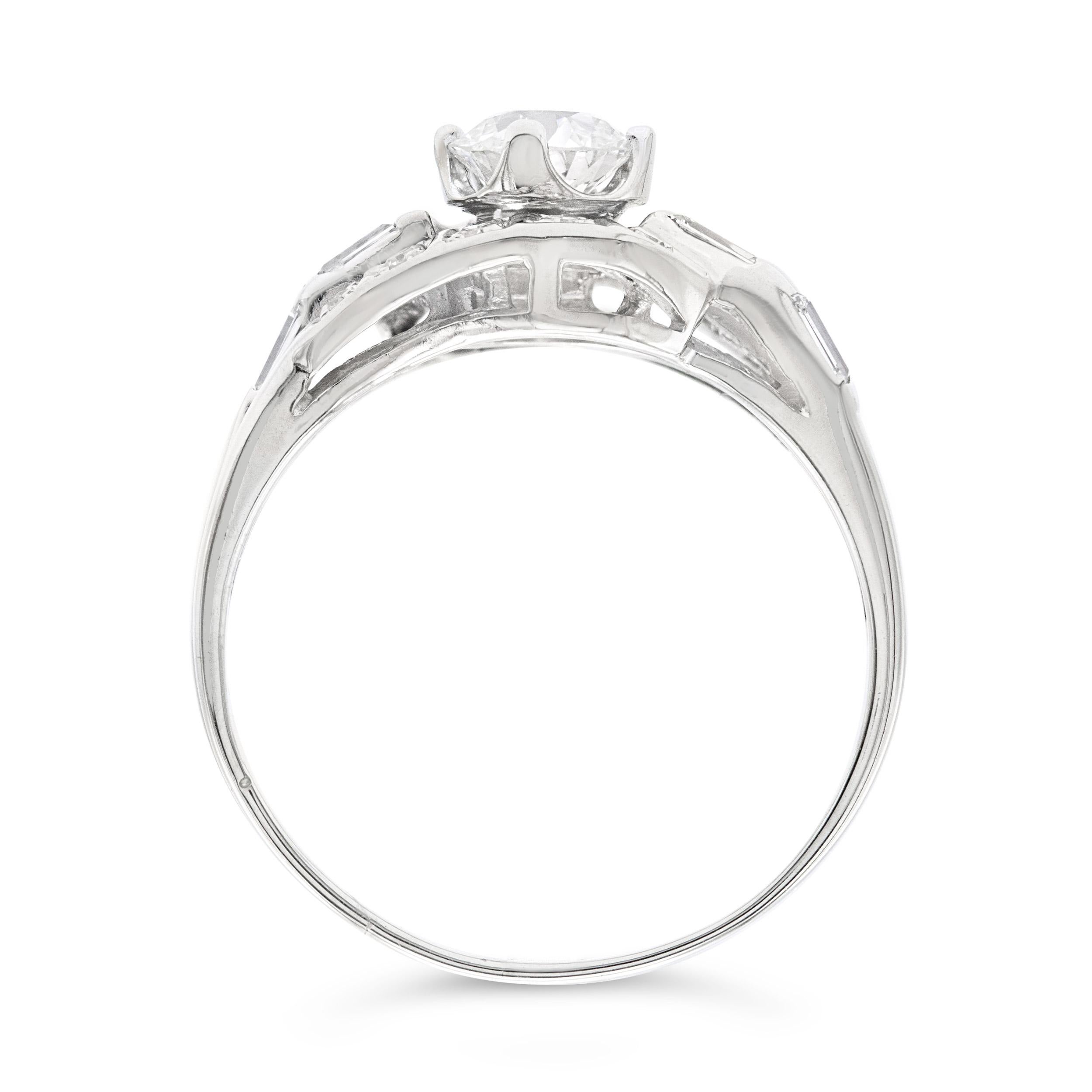 Women's Art Deco 0.58 Ct. Old European Cut Diamond Engagement Ring H SI1 in Platinum For Sale