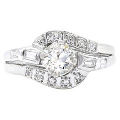 Antique Art Deco 0.58 Ct. Old European Cut Diamond Engagement Ring H SI1 in Platinum
