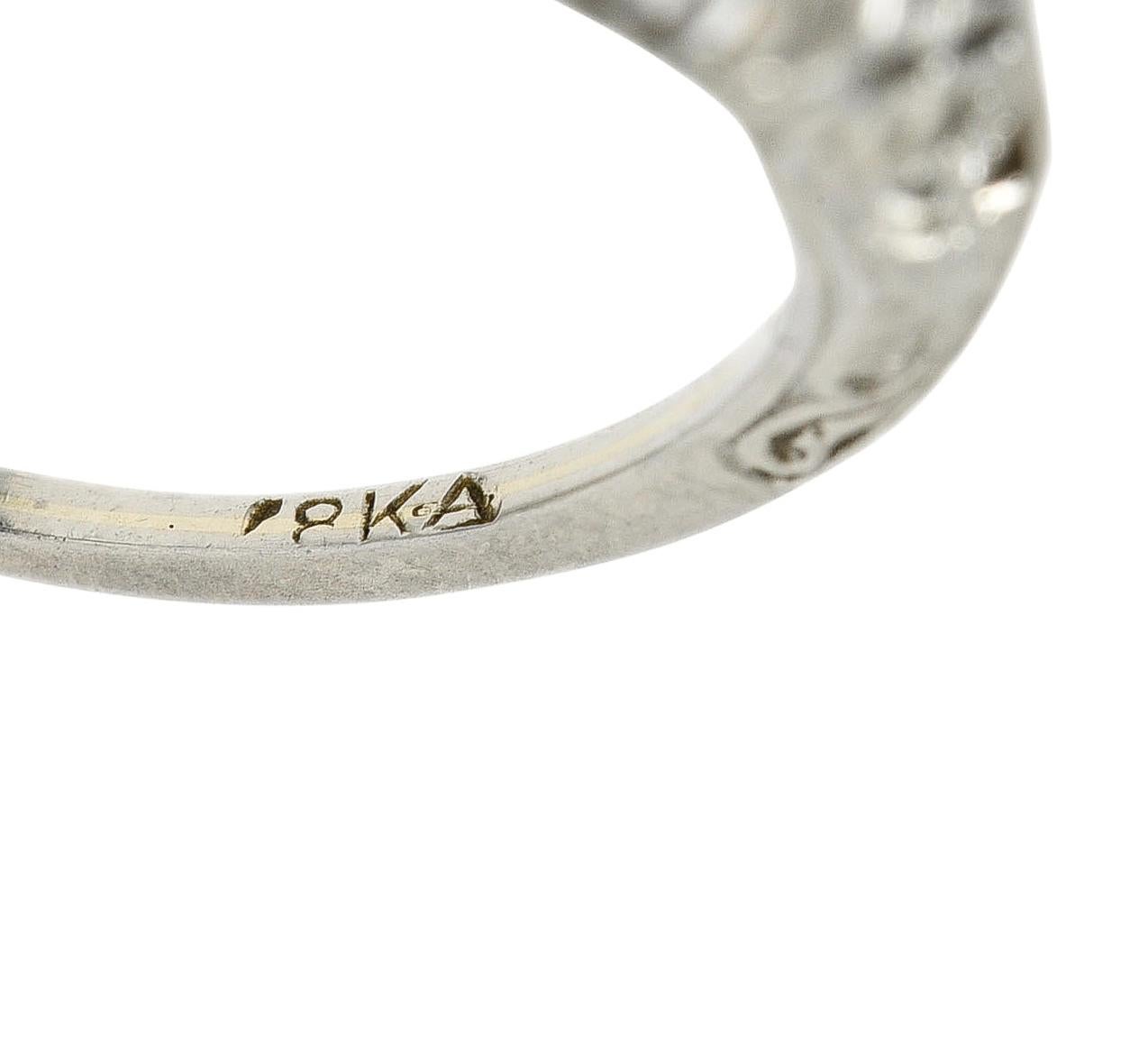 Art Deco 0.58 CTW Diamond 18 Karat White Gold Floral Vintage Engagement Ring For Sale 7