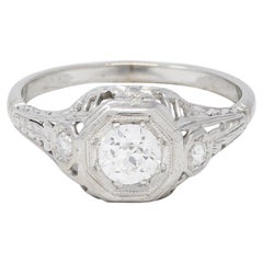 Antique Art Deco 0.58 CTW Diamond 18 Karat White Gold Orange Blossom Engagement Ring