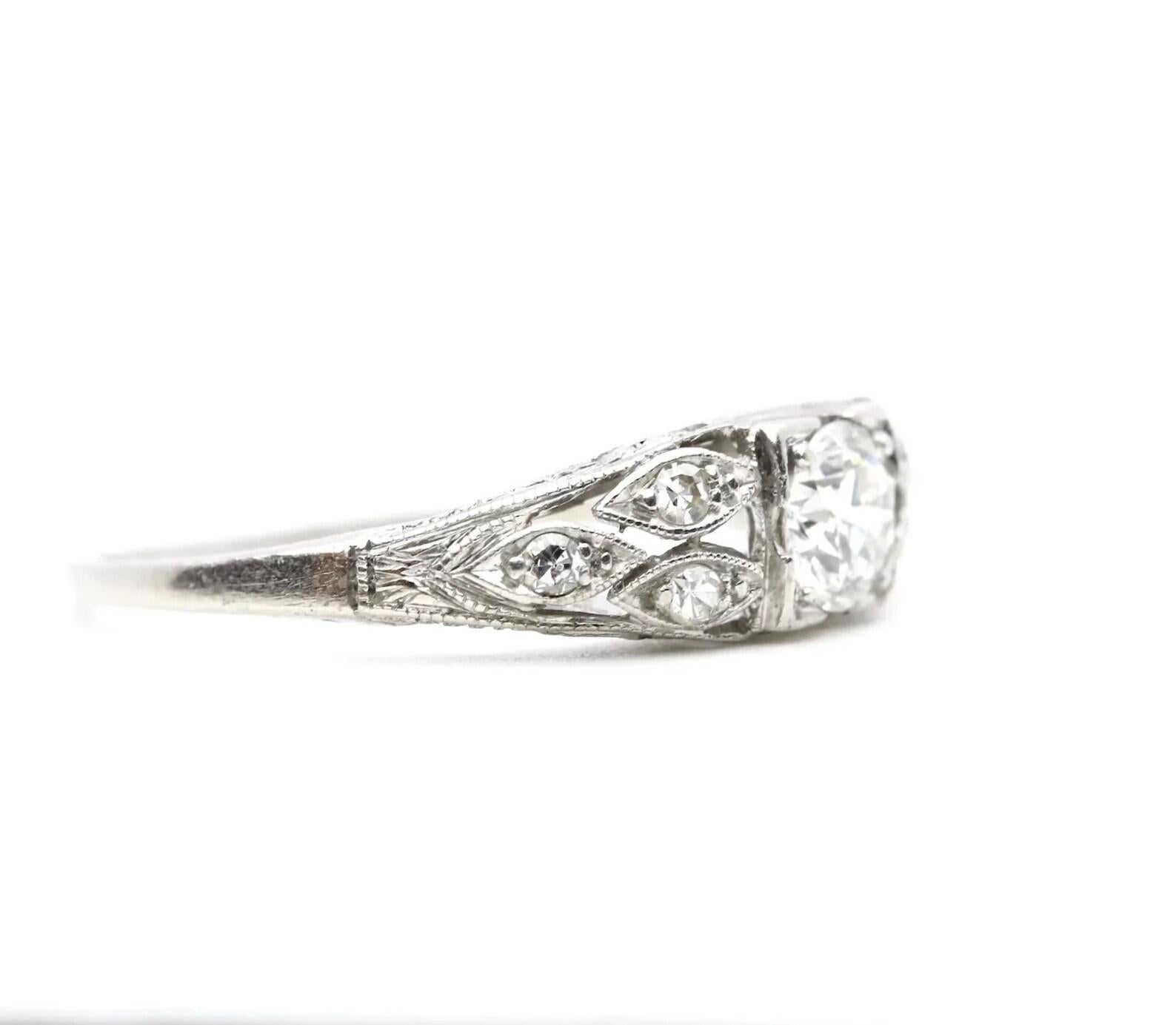 Old European Cut Art Deco 0.58ct European Cut Diamond Engagement Ring in Platinum For Sale