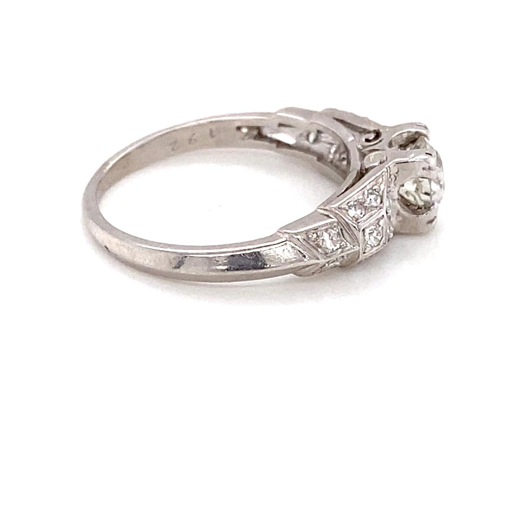 Old European Cut Art Deco 0.59 Carat Old European-cut Diamond Platinum Engagement ring