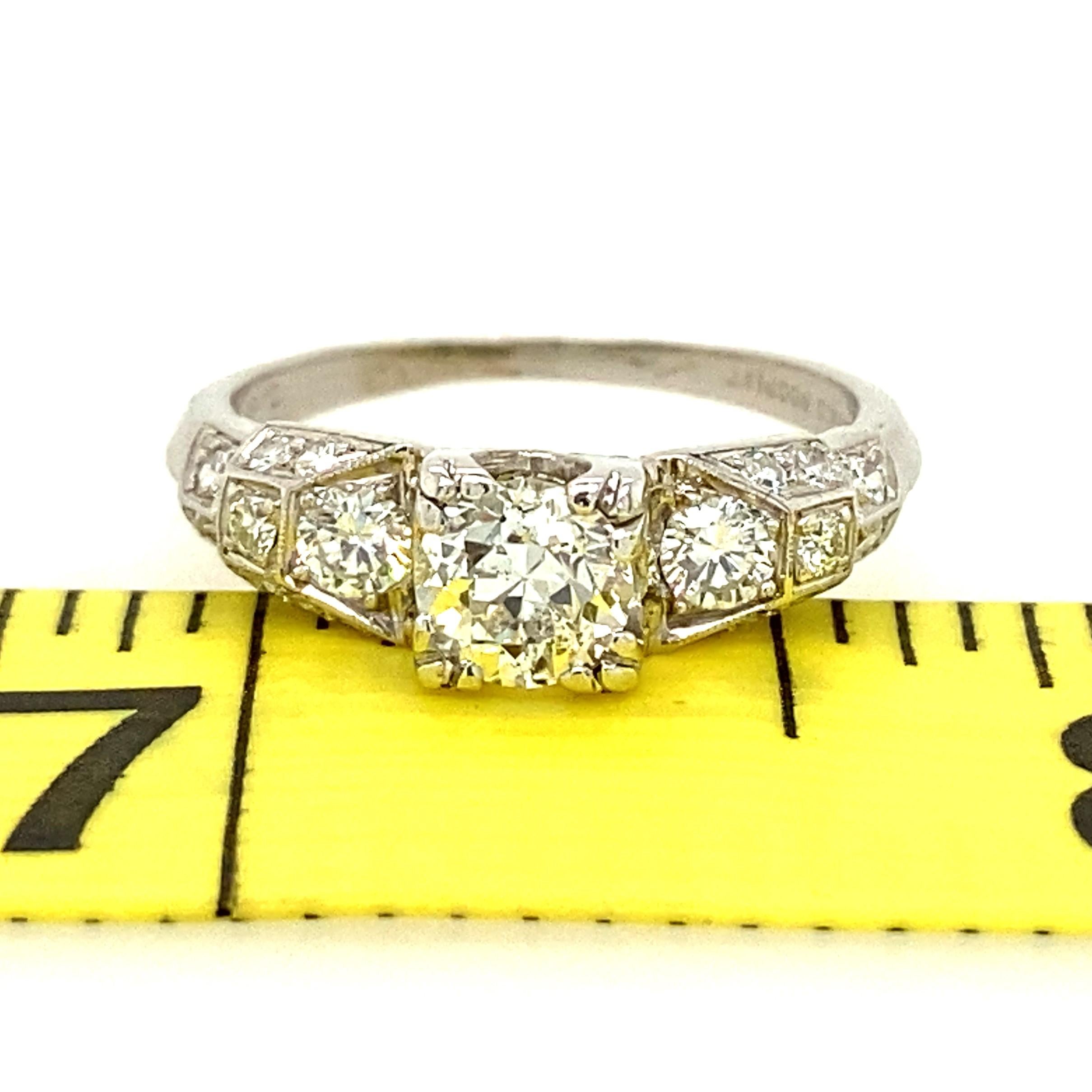 Art Deco 0.59 Carat Old European-cut Diamond Platinum Engagement ring 2