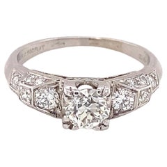 Art Deco 0.59 Carat Old European-cut Diamond Platinum Engagement ring