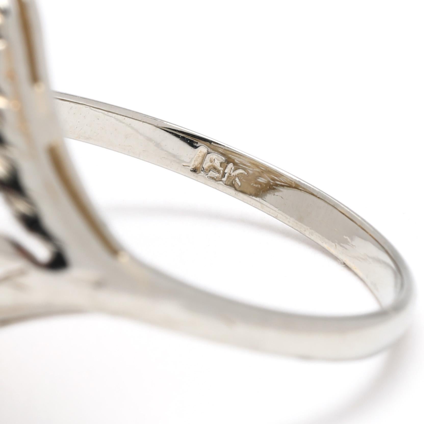 Women's or Men's Art Deco .05ct Diamond Filigree Navette Ring, 18k White Gold, Ring Size 5.75 For Sale