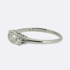Art Deco 0.60 Carat Cushion-Cut Diamond Three-Stone Ring