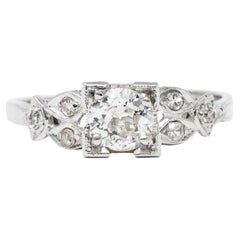 Art Deco 0.60 Carat Diamond 18 Karat White Gold Geometric Engagement Ring