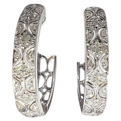 Retro Art Deco 0.60 Carat Diamond Hoop Earrings 14 Karat White Gold