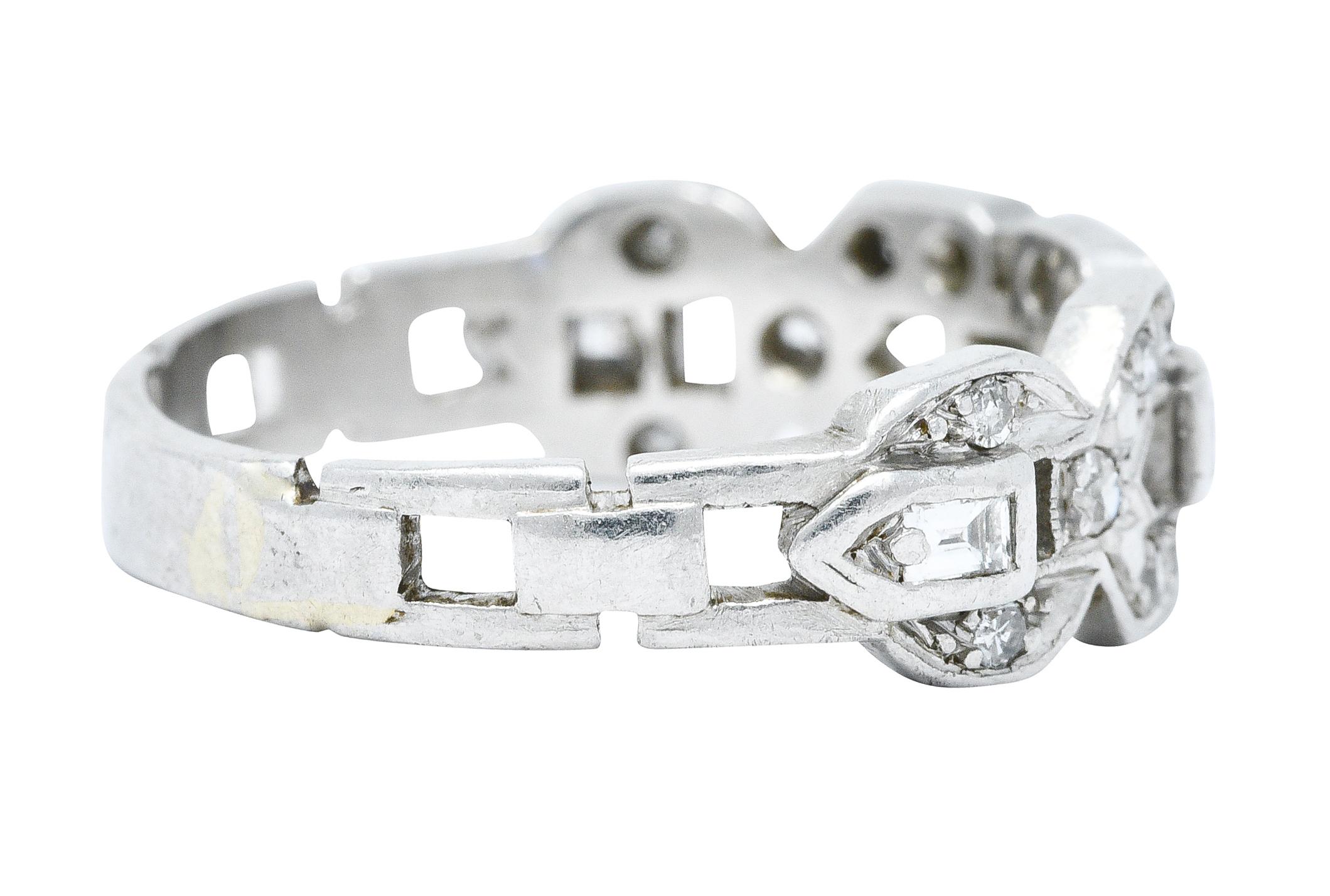 Baguette Cut Art Deco 0.60 Carat Diamond Platinum Buckle Band Ring