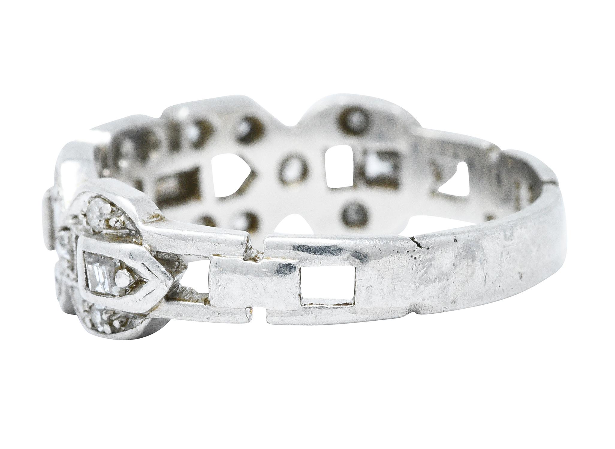 Art Deco 0.60 Carat Diamond Platinum Buckle Band Ring In Excellent Condition In Philadelphia, PA