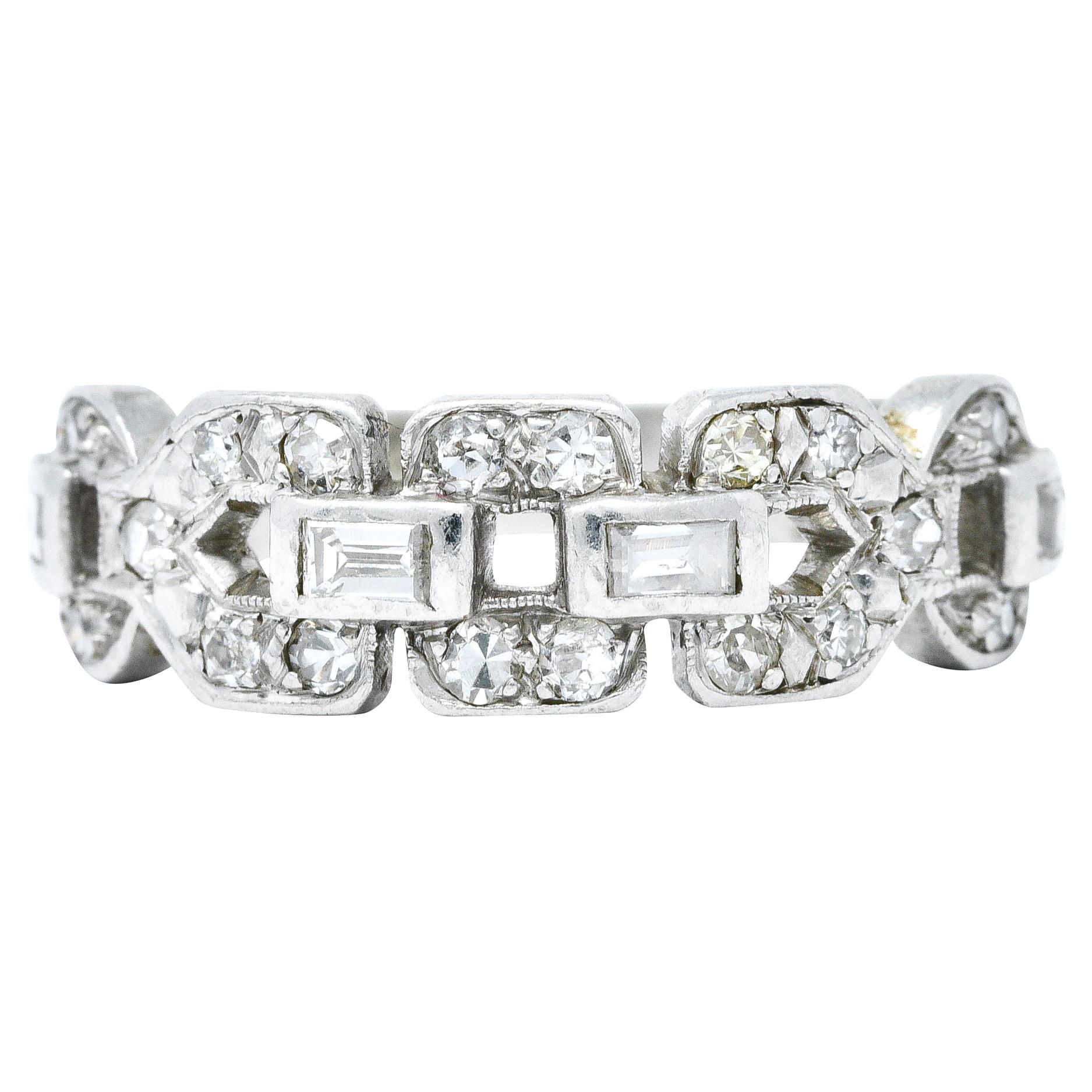Art Deco 0.60 Carat Diamond Platinum Buckle Band Ring