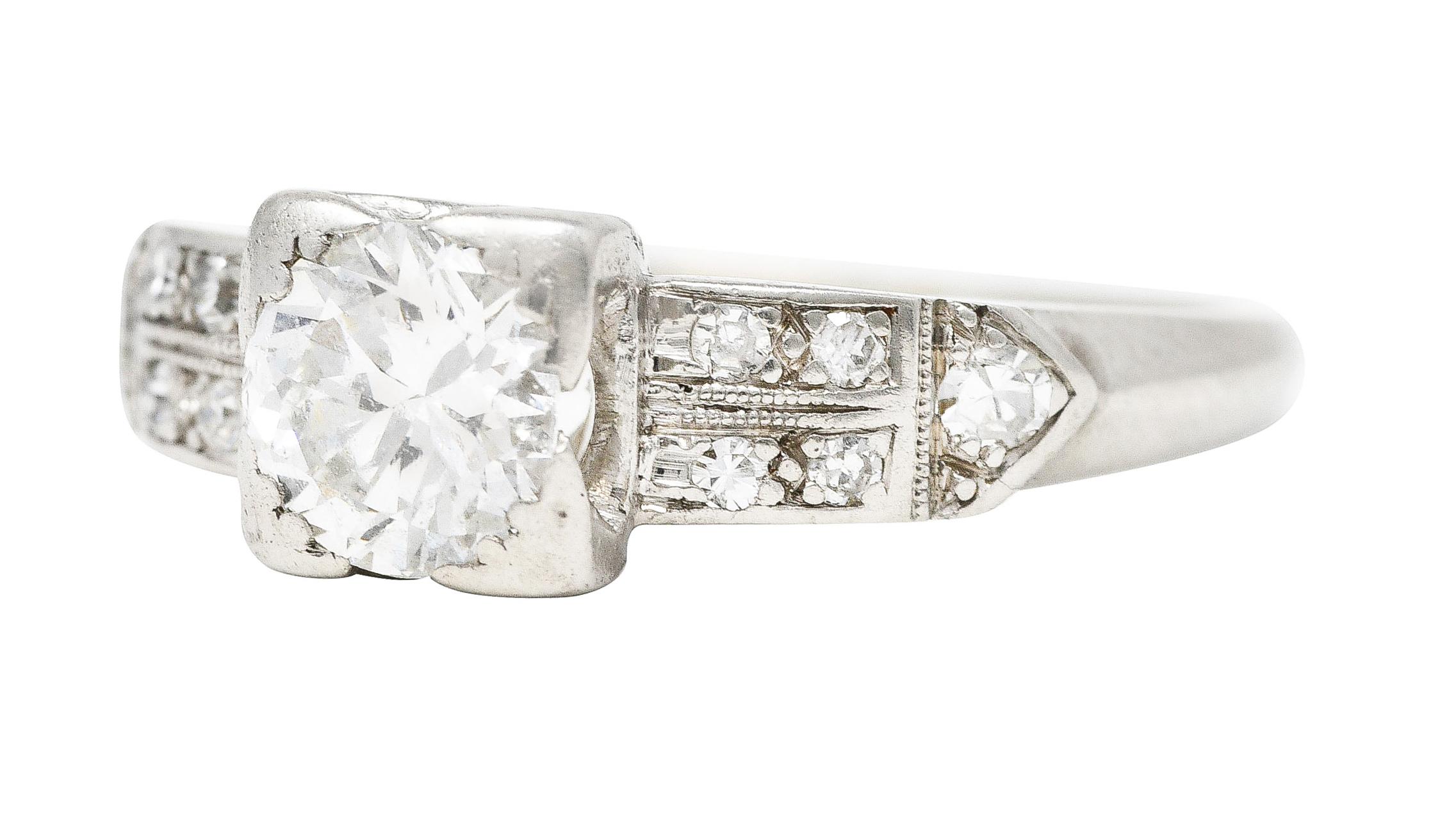 Art Deco 0.60 Carat Diamond Platinum Engagement Ring For Sale 1