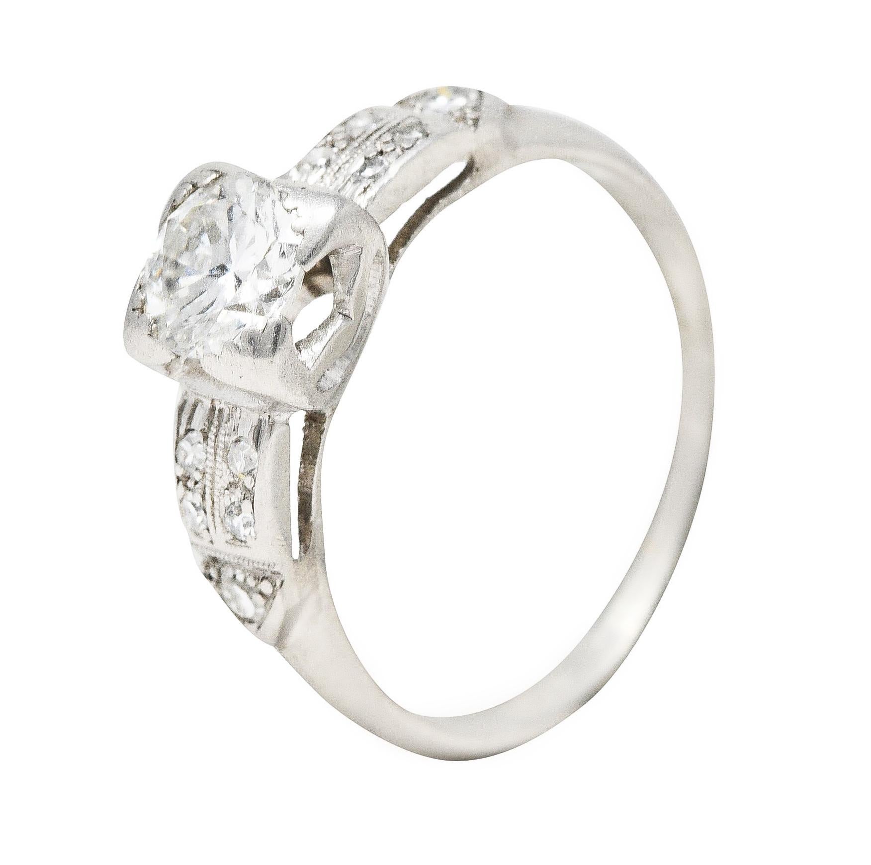 Art Deco 0.60 Carat Diamond Platinum Engagement Ring For Sale 4