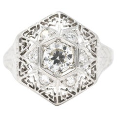 Art Deco 0.60 Carat Diamond Platinum Starburst Dinner Ring