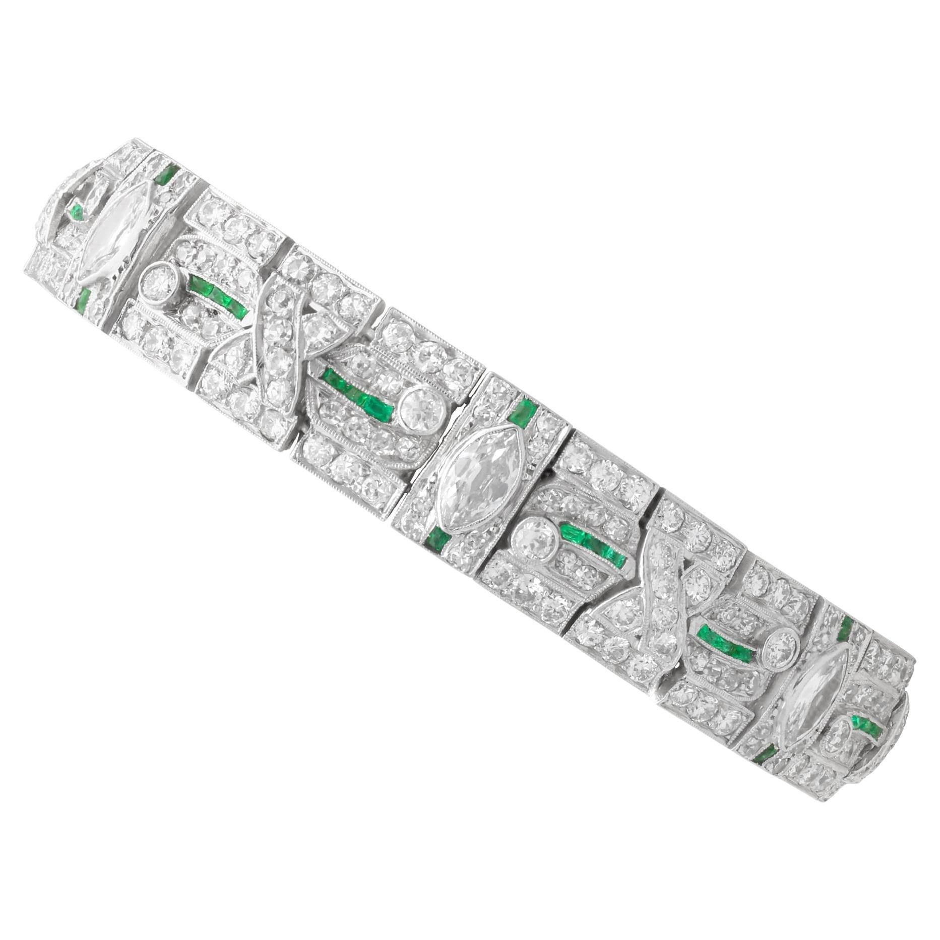 Art Deco 0.60 Carat Emerald, 10.47 Carat Diamond Platinum Bracelet Circa 1925