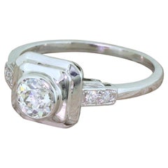 Art Deco 0.60 Carat Old Cut Diamond Platinum Solitaire Ring