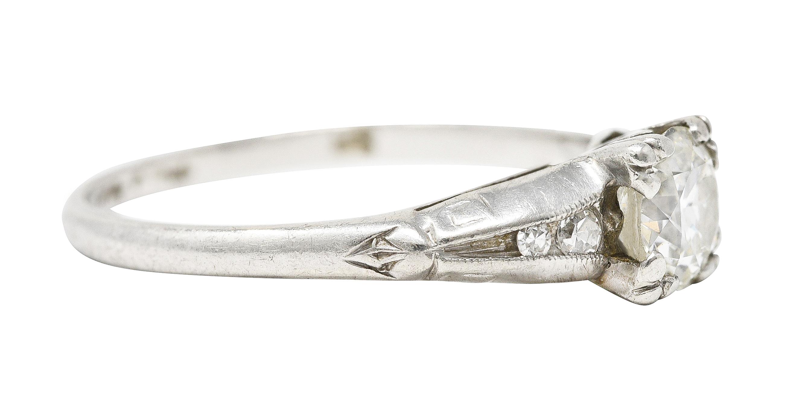 Art Deco 0.60 Carat Old European Cut Diamond Platinum Vintage Engagement Ring In Excellent Condition For Sale In Philadelphia, PA