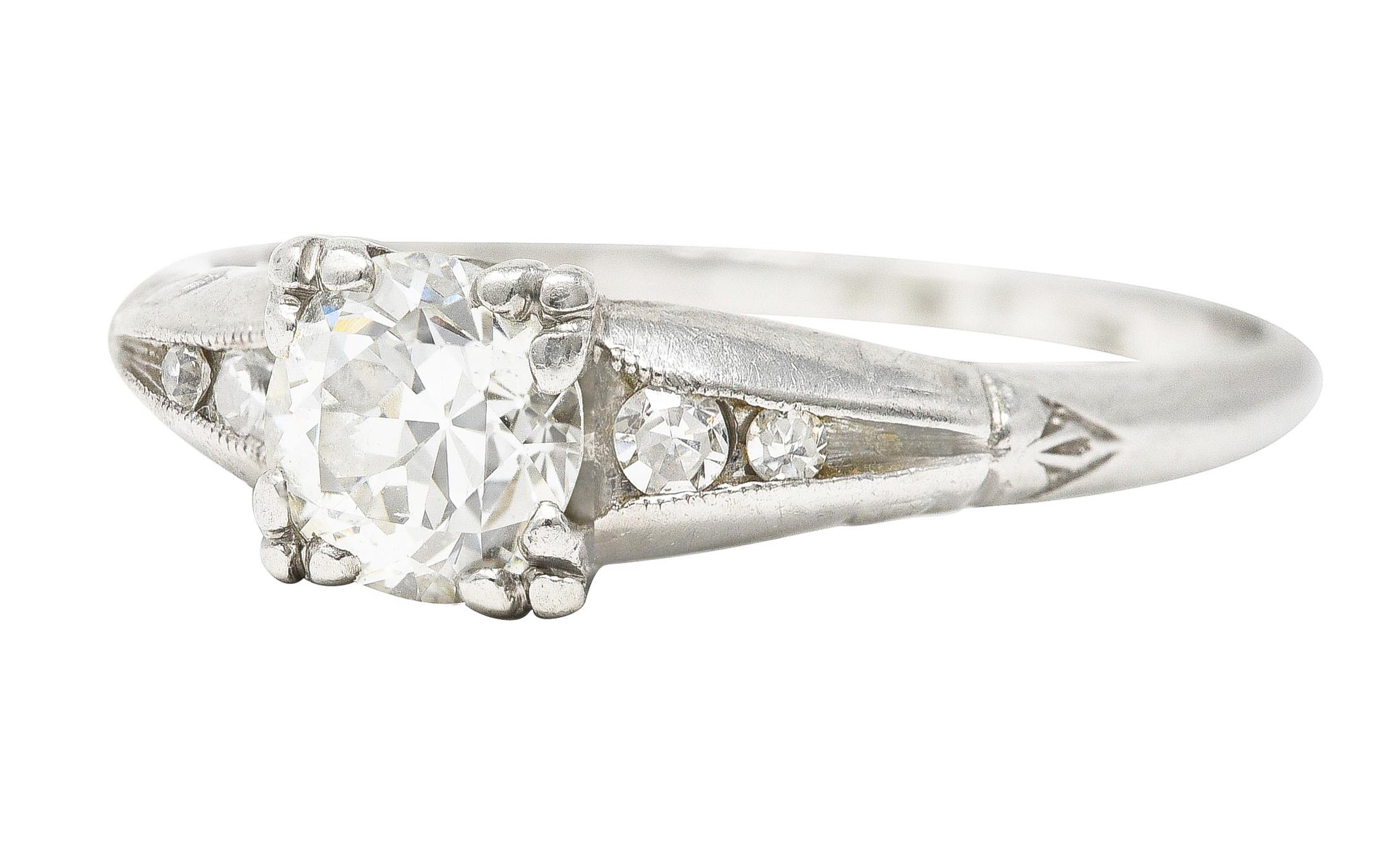 Art Deco 0.60 Carat Old European Cut Diamond Platinum Vintage Engagement Ring For Sale 2