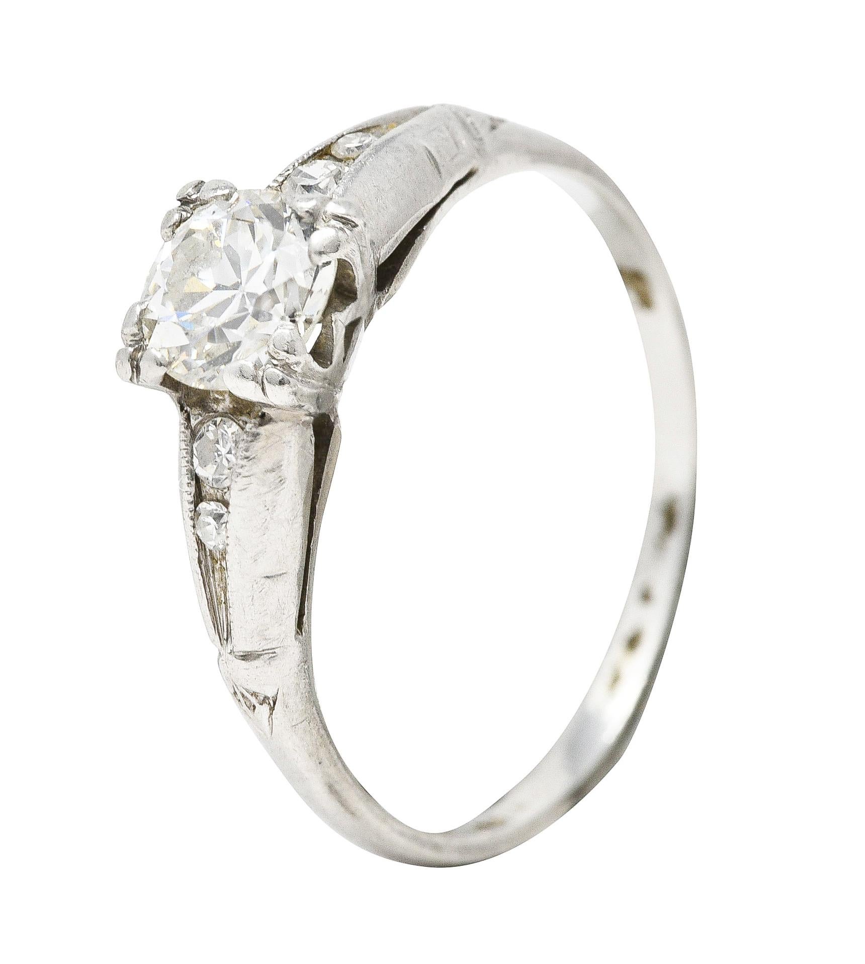 Art Deco 0.60 Carat Old European Cut Diamond Platinum Vintage Engagement Ring For Sale 5