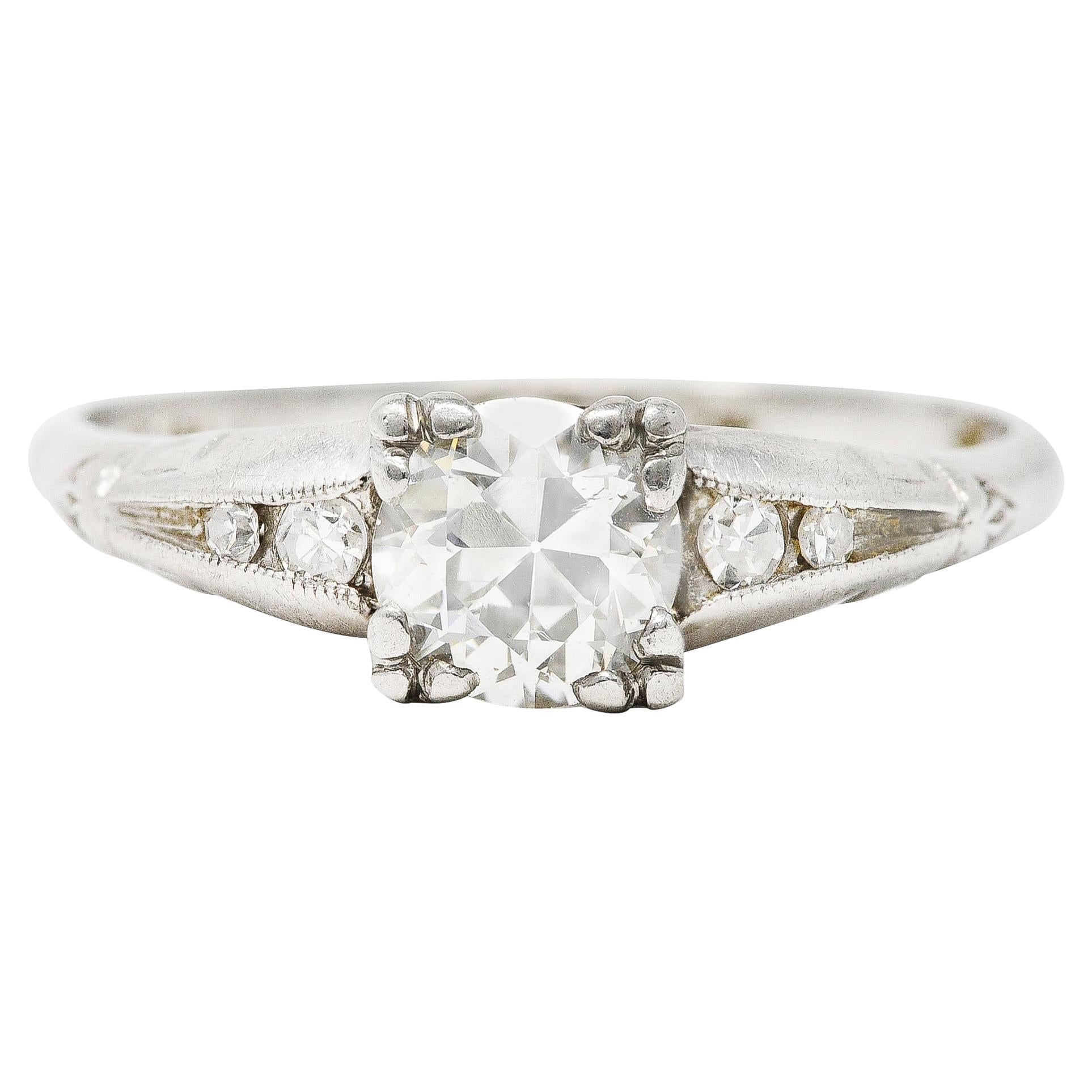 Art Deco 0.60 Carat Old European Cut Diamond Platinum Vintage Engagement Ring For Sale