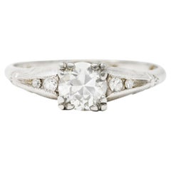 Art Deco 0.60 Carat Old European Cut Diamond Platinum Vintage Engagement Ring