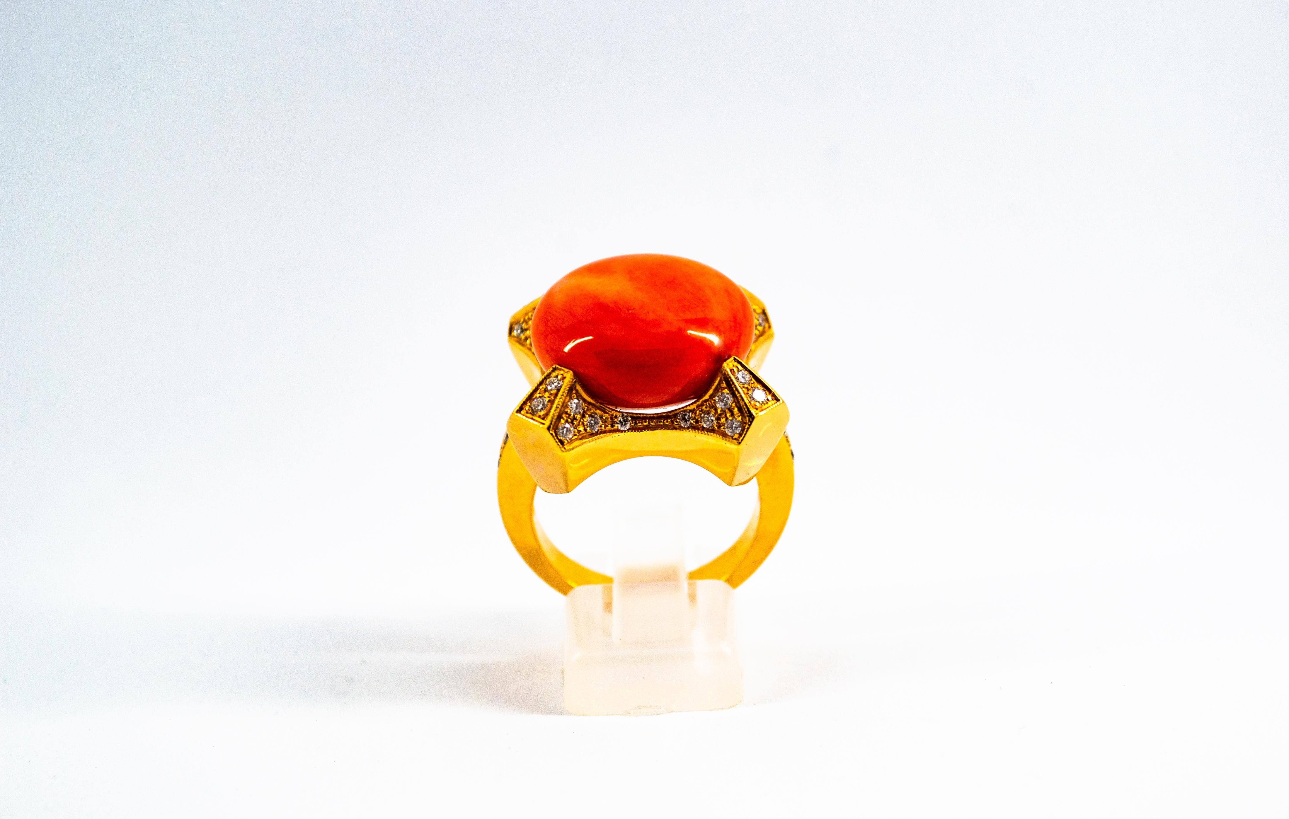 This Ring is made of 14K Yellow Gold.
This Ring has 0.60 Carats of White Diamonds.
This Ring has Mediterranean (Sardinia, Italy) Peach Coral.
Size ITA: 19 Size USA: 8.5
We're a workshop so every piece is handmade, customizable and resizable.